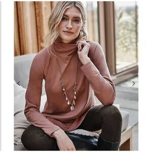 J. Jill Luxe Supima Everyday Turtleneck Tunic, Dusty Rose/Chai Latte, XL Petite